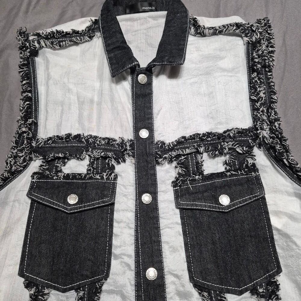 Mono B Unisex Sheer Mesh & Denim Fringe Vest